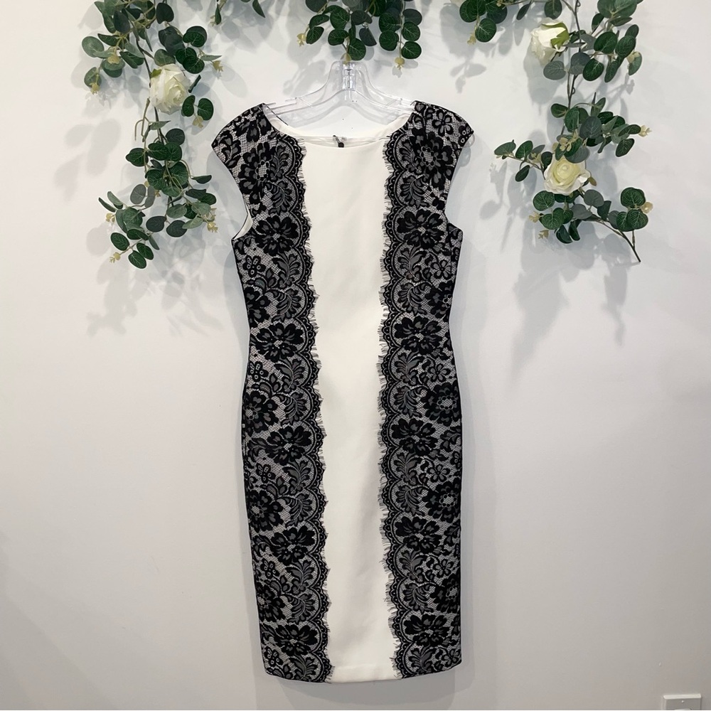 White House Black Market Black and White Sleeveless Midi Dress